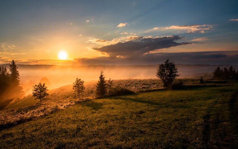 Golden sunrise over a peaceful landscape